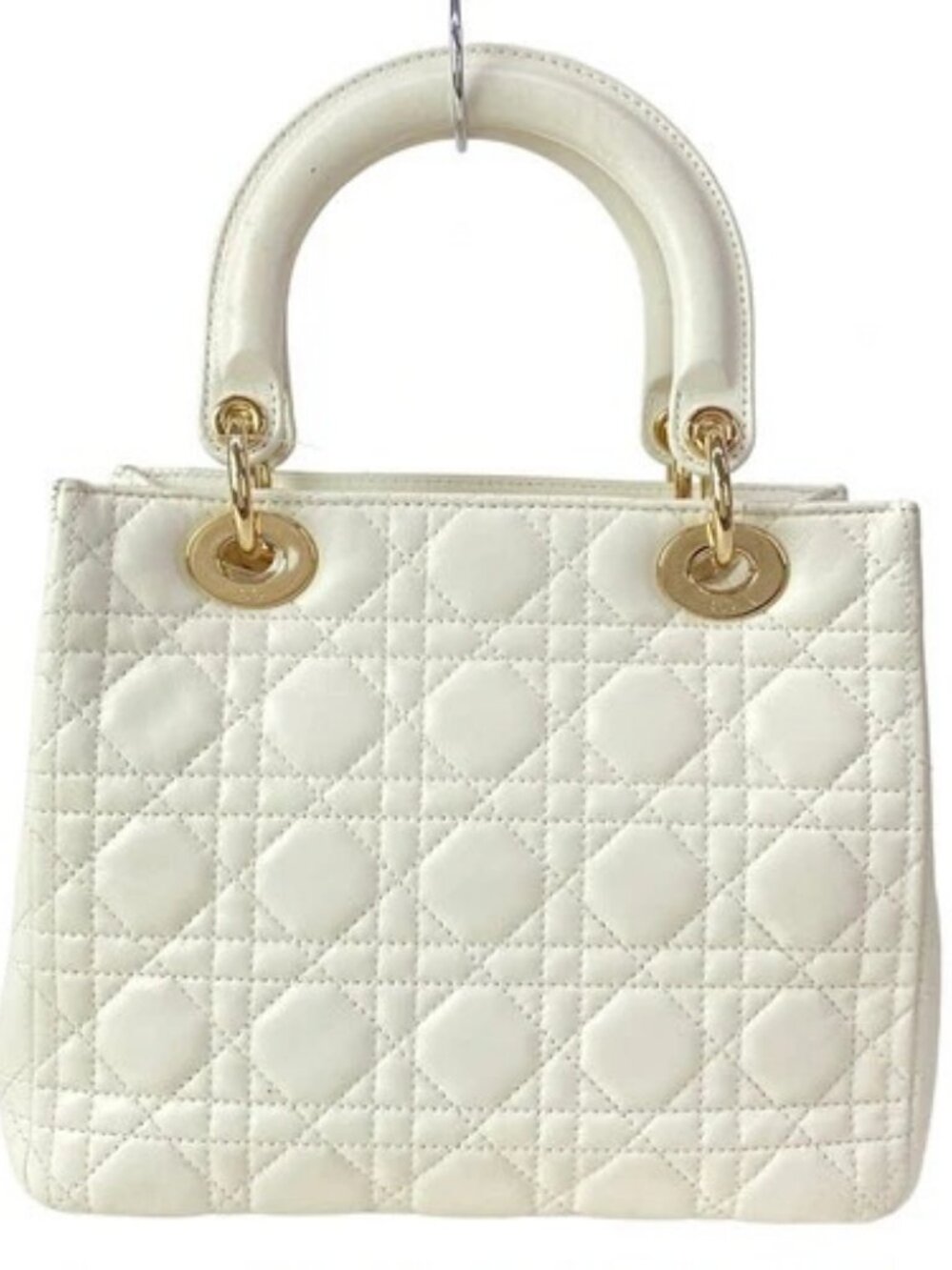 DIOR/ChristianDior Lady Dior Medium Bag White Lambskin Handbag - Picture 3 of 16